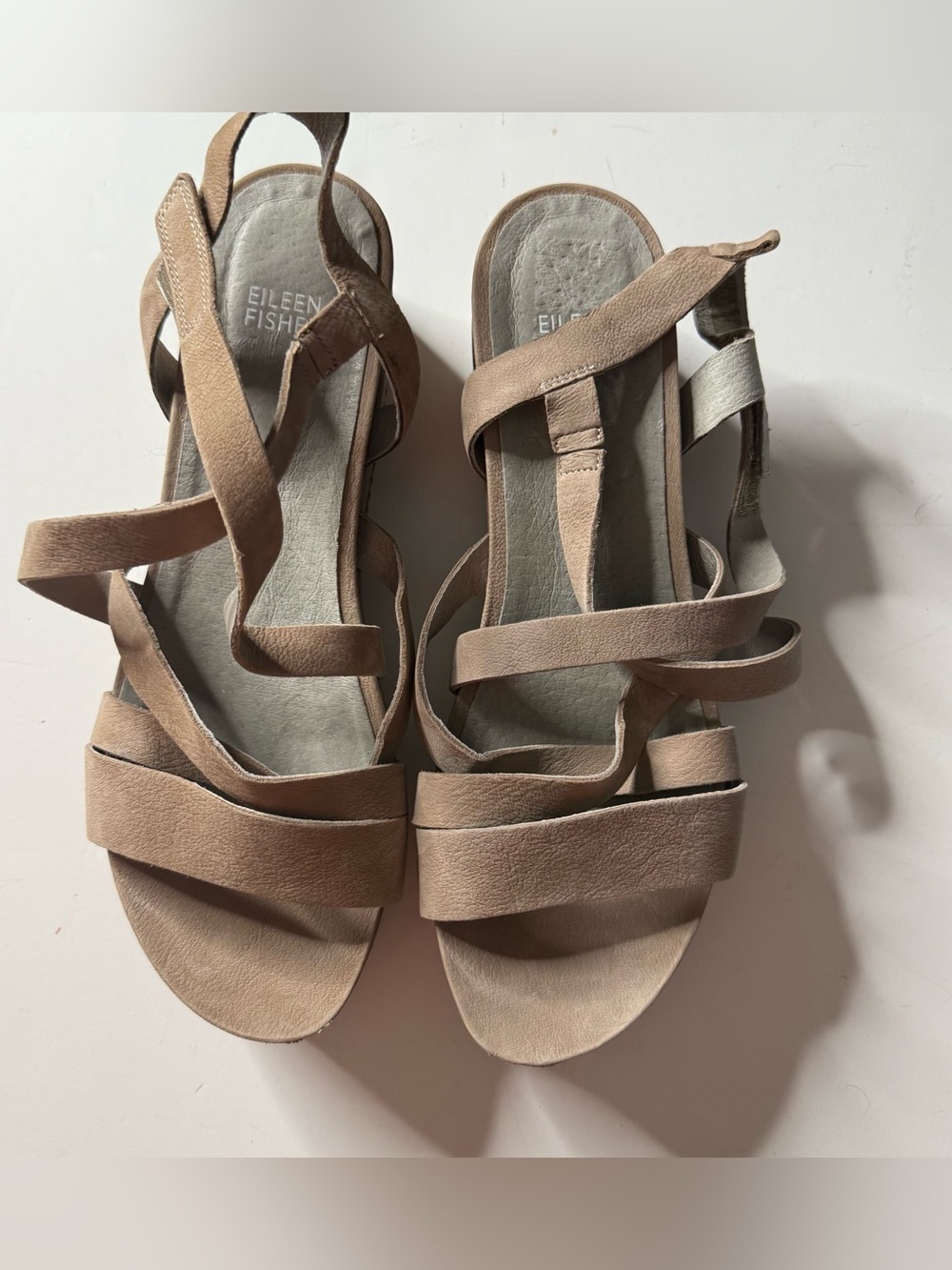 Eileen Fisher Nude/Taupe Leather Strappy Slingback Sandals
